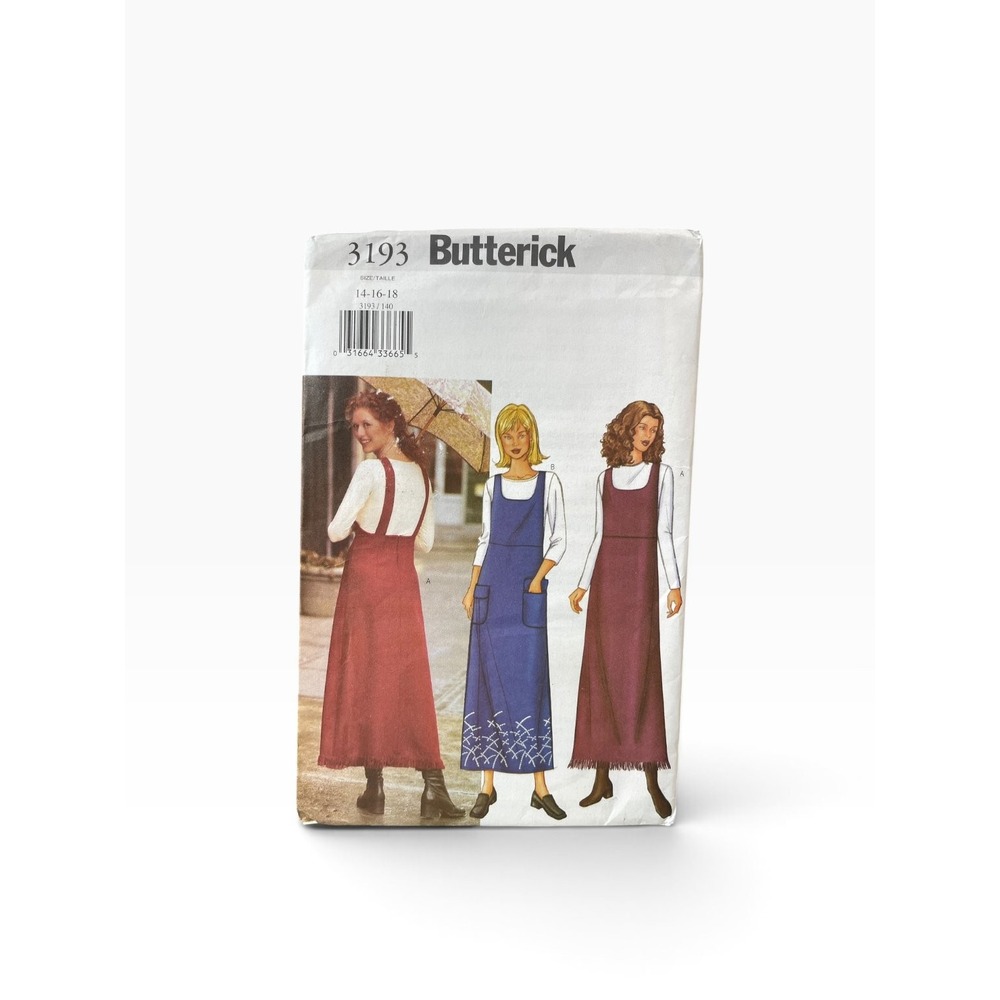 Butterick 3193 Misses' Jumper Dress 14-16-18 Maxi Pinafore 90s Easy Sewing Uncut